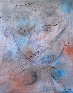 Nr.1 Abstraktion Gesicht Mädchen, 50×40 cm, Kugelschreiber und Öl, 2014