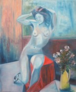 Mädchen auf rotem Hocker ( nach Foto Model Matisse), 60x50 cm, 2012 