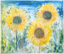 3 - Drei Sonnenblumen auf Blau und Grün, 50 x60